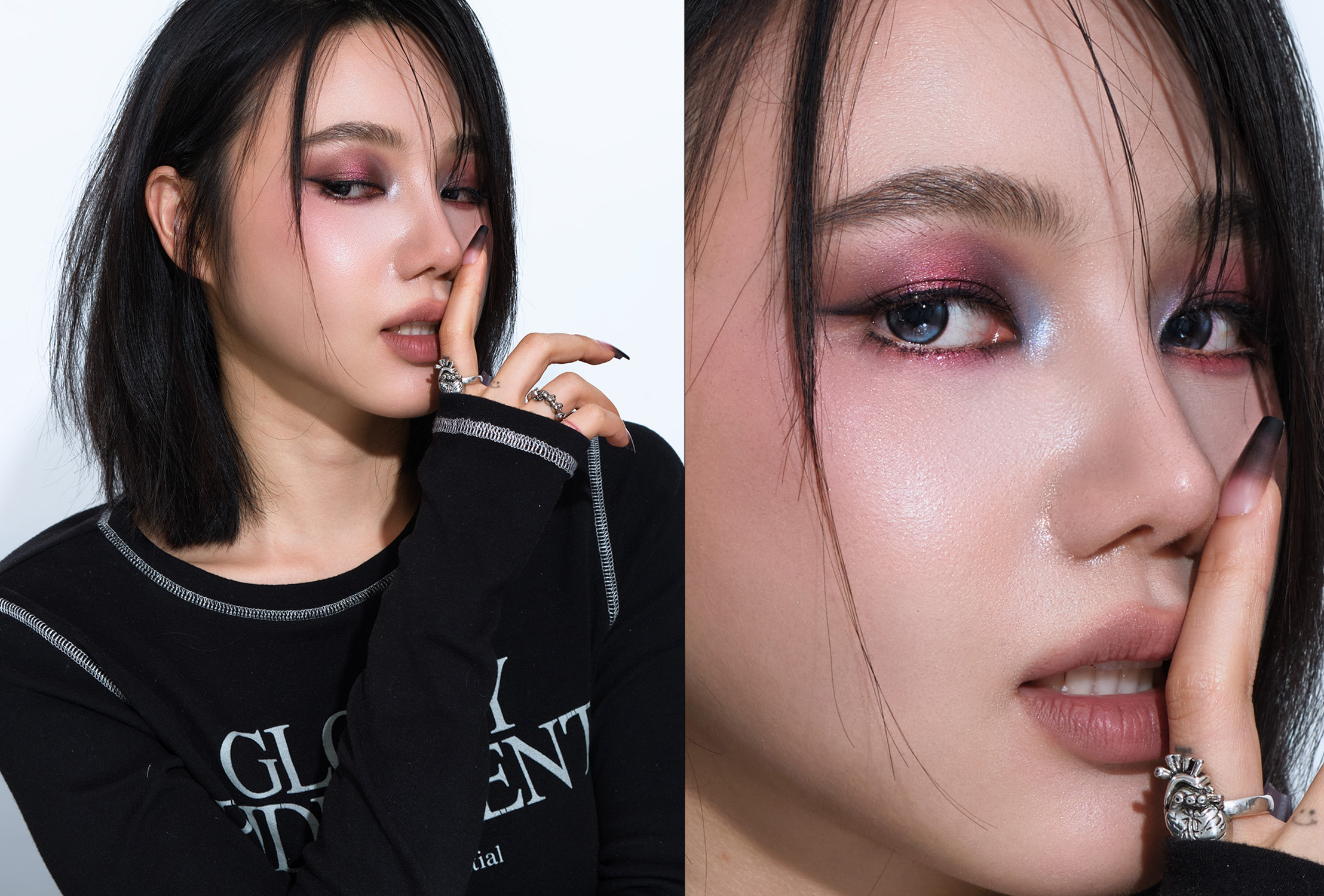 K-Pop Stage — dual editorial, blue circle lenses