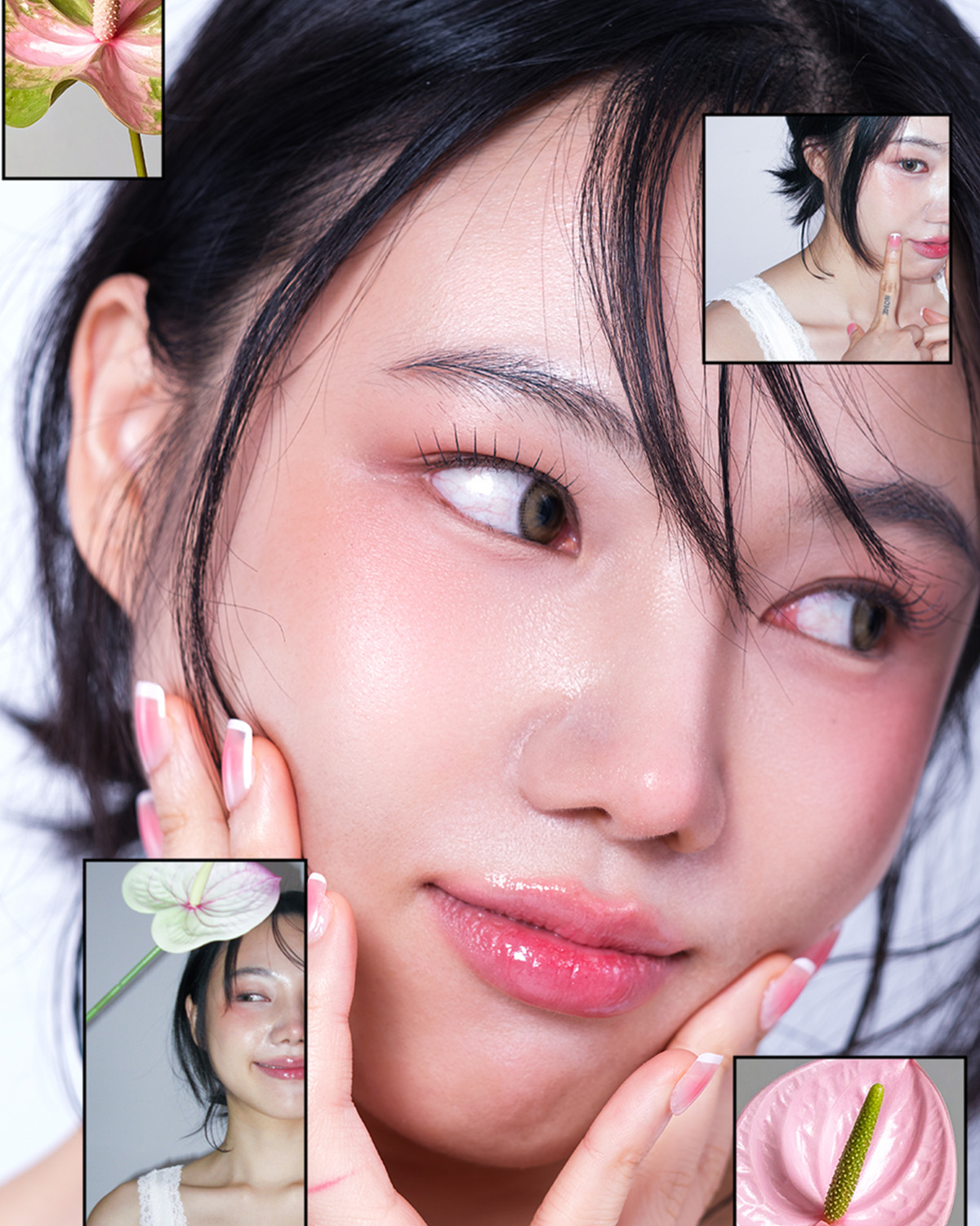 Clean Girl — editorial collage with anthurium